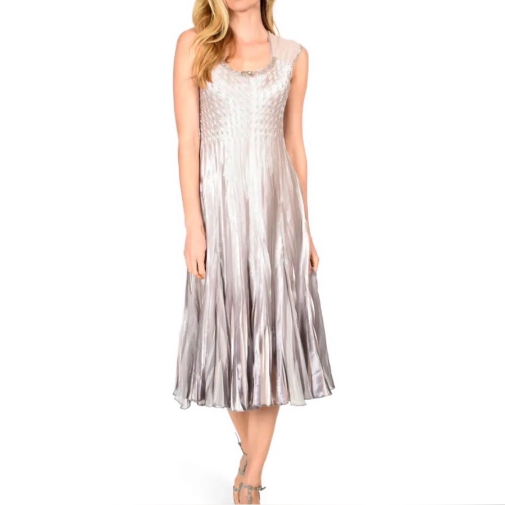 Komarov Beaded Scoop Neck Charmeuse Champagne Dress Size Xl